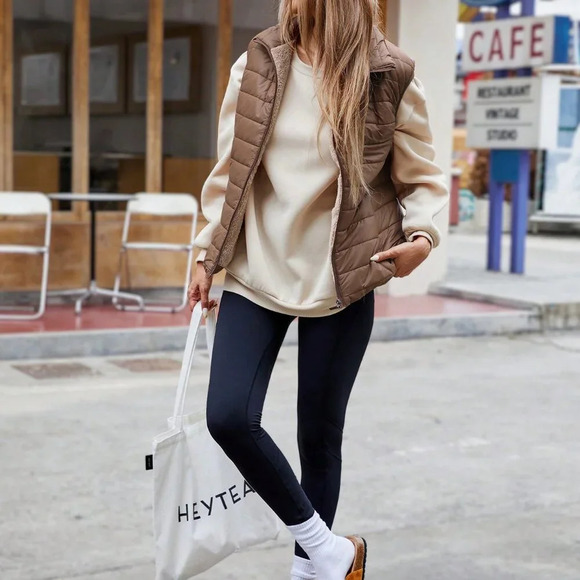 Coffee Brown Casual Women's Clothes Style Sleeveless Short Stand Collar Vest - Picture 4 of 6